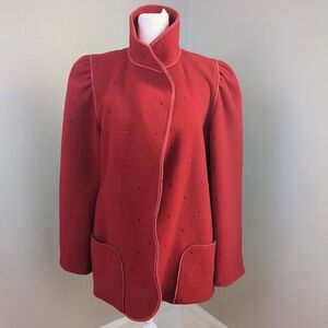 Vintage 1970s Mrs. H Winter Wool Coat Red Rhinestones Pockets Cottage Puff 4